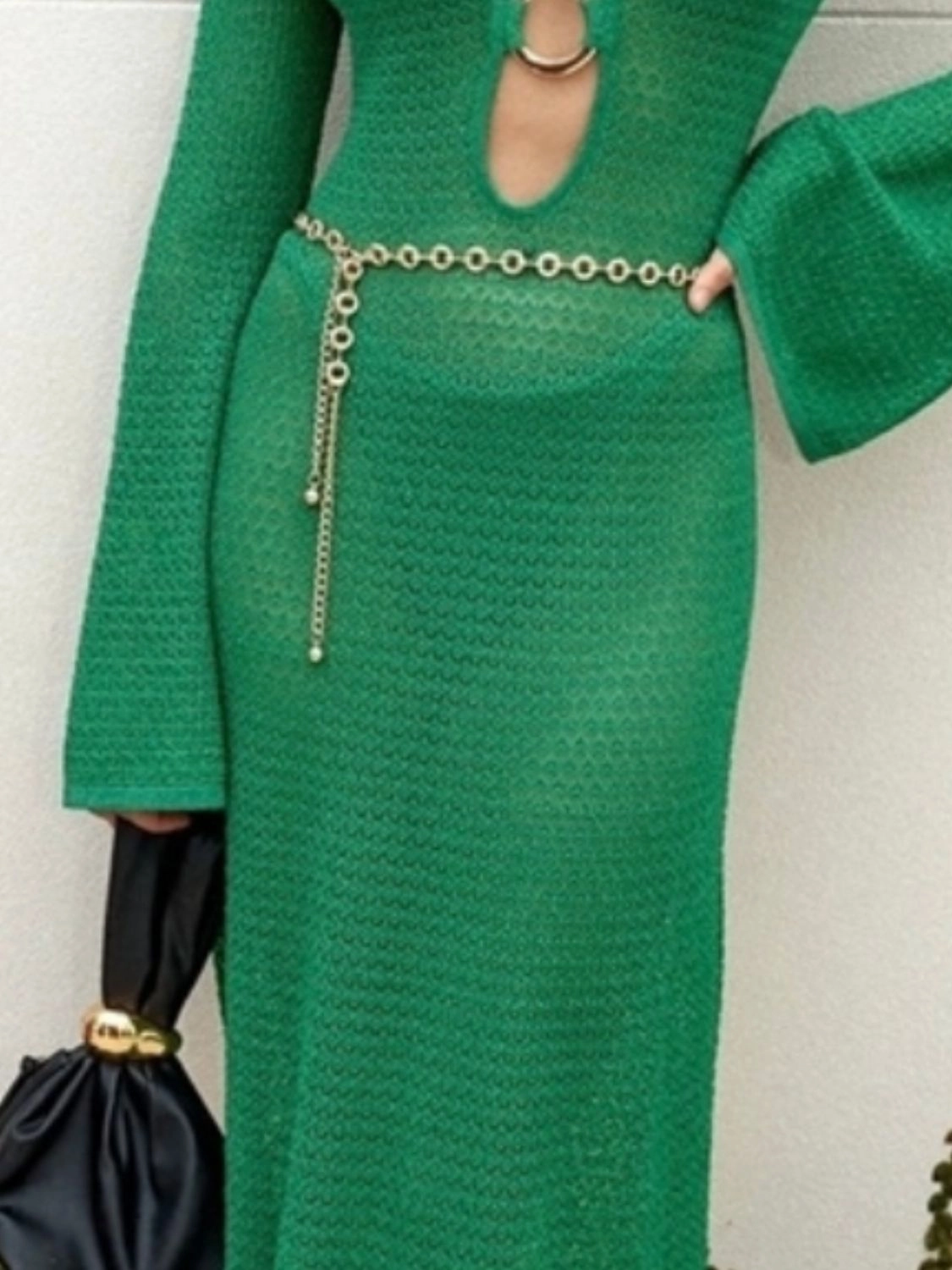 Slit Plunge Flare Sleeve Cover-Up Dress