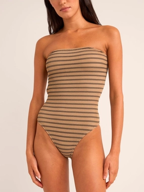 Sol Stripe Strapless One Piece Swimsuit basic swimsuits for women, durable swimwear for ladies