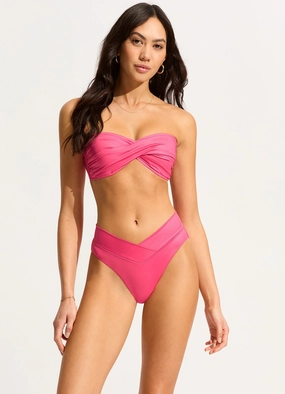 Soleil Twist Bandeau Bikini Top - Hot Pink plus size swimwear women, summer swimwear for ladies