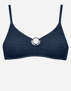 Solid Crush Ring Bralette Bikini Top - Night Blue stylish swimwear tops, womens beach tops