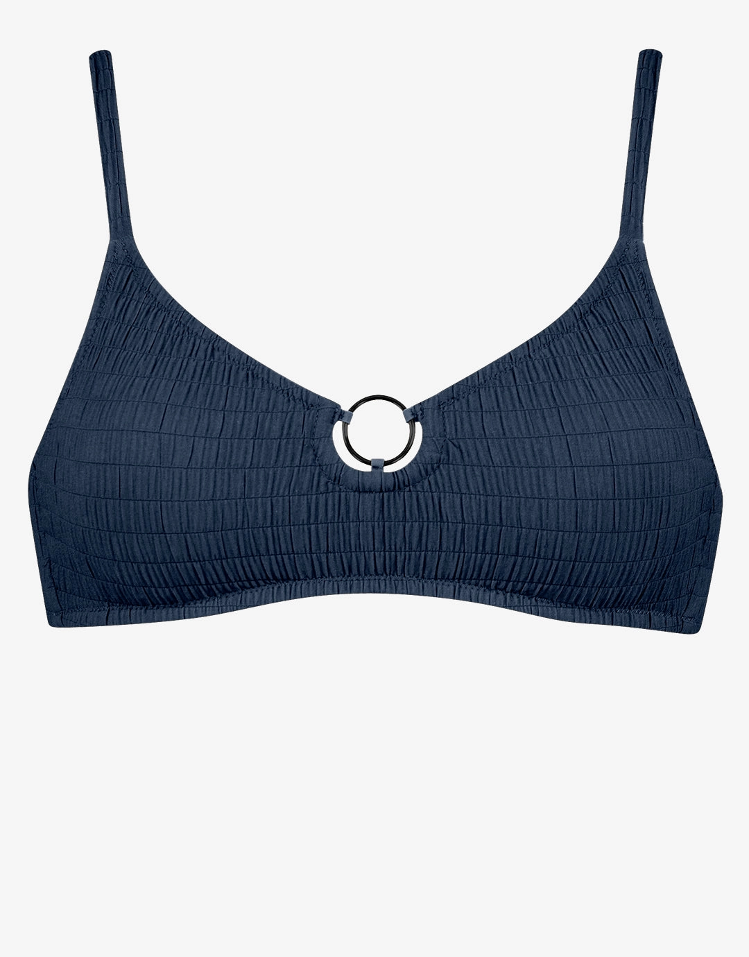 Solid Crush Ring Bralette Bikini Top - Night Blue stylish swimwear tops, womens beach tops