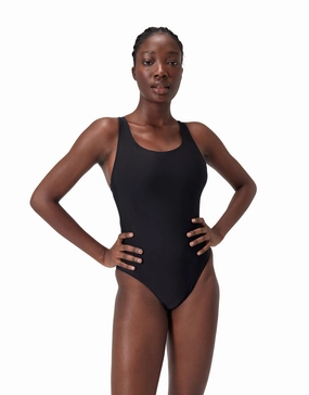 Solid Highneck Scoop Swimsuit - Black minimalistic swimsuits women, sleek swimwear styles