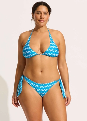 Soundwave Long Line Halter Bikini Top - Turquoise push up bikinis women, sporty womens bikini sets