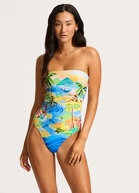 South Pacific Bandeau One Piece - Turquoise affordable swimwear for women, chic swimsuits for women