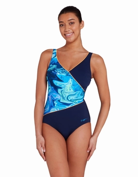 Spatial Wrap Front Swimsuit - Navy/Blue minimalistic swimsuits women, sleek swimwear styles