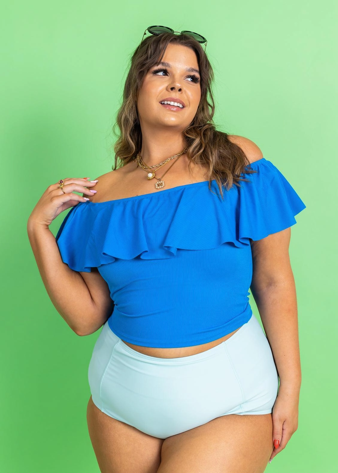 Spearmint | High-Waisted Bottoms elastic waistband swim bottoms, mix-and-match bikini bottoms