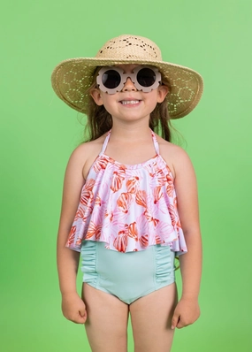 Spearmint | Mini Down in Front Ruffle Bottoms toddler girl swimwear, summer swimwear for girls
