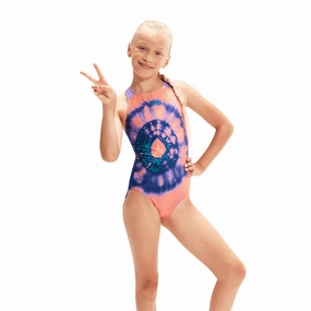 Speedo Digital Placement Pulseback Girls Swimsuit - Blue/Orange swim training suits women, performance one piece swimsuits