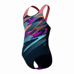 Speedo Digital Placement Splashback Girls Swimsuit - Dark Teal/Coral swim training suits women, performance one piece swimsuits