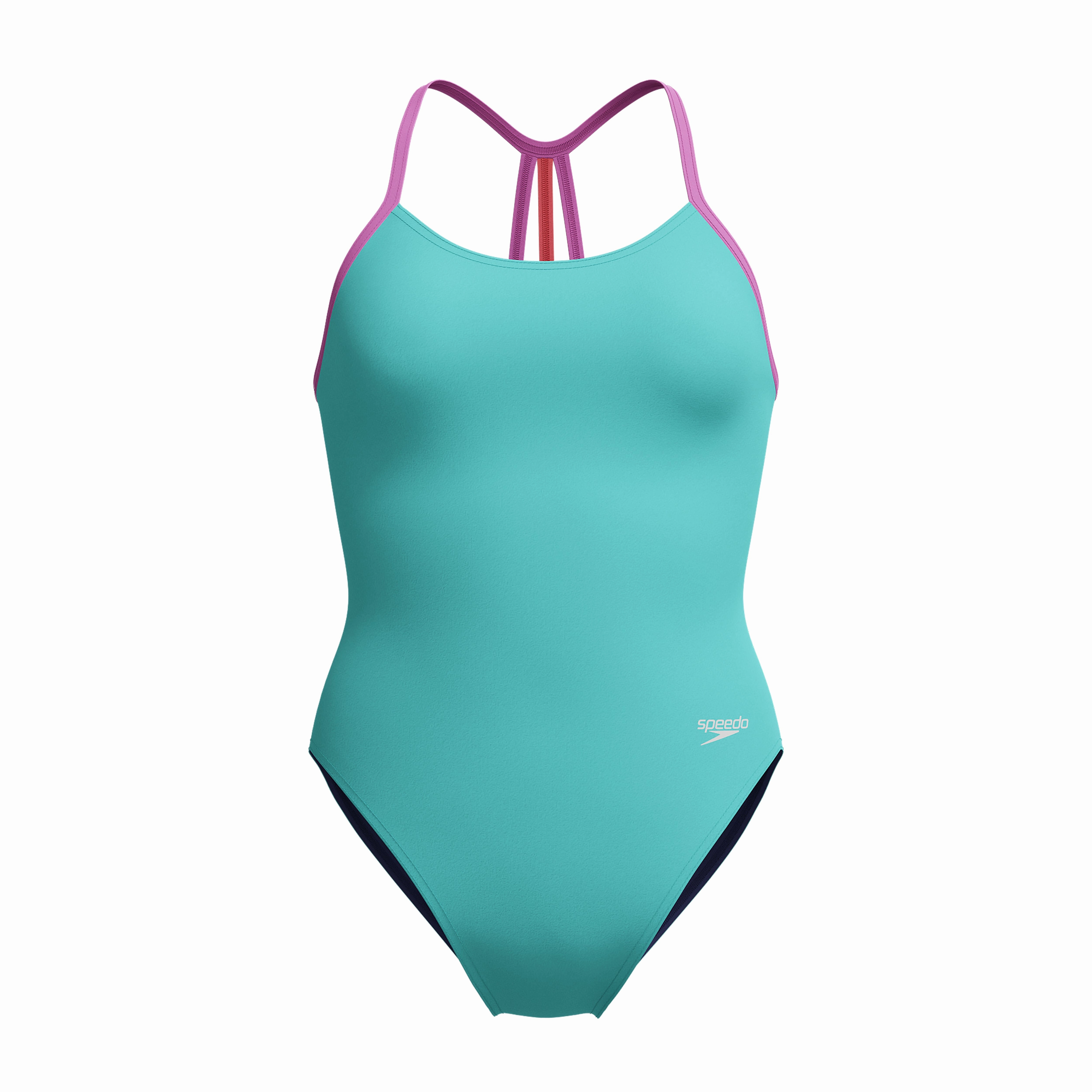 Speedo Girl's Lane Line Back Swimsuit - Blue/Kiki Pink swim training suits women, performance one piece swimsuits