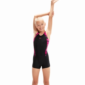 Speedo Hyperboom Splice Girl's Legsuit - Pink/Black swim training suits women, performance one piece swimsuits