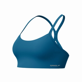 Speedo Women's Solid Racerback Bikini Top - Dark Teal swim training suits women, performance one piece swimsuits