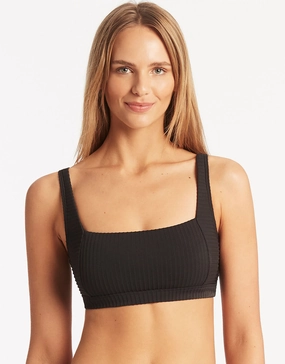 Spinnaker Square Neck Bikini Top - Black full coverage swim tops, cute bikini tops