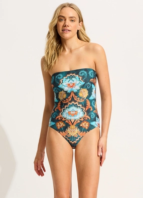 Spring Festival Bandeau One Piece - True Navy plus size swimwear women, summer swimwear for ladies