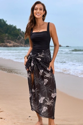 Square Neck Printed One-Piece Swimwear and Cover Up Swim Set stretchy swimwear for women, soft fabric swimsuits for ladies