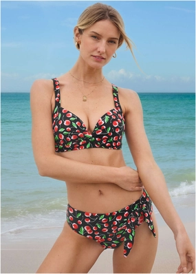St Lucia Twist Front Top - Very Cherry bandeau bikini tops, triangle swim tops