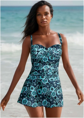 St. Tropez Swim Dress - Cool Kaleidoscope swimwear with tummy control, elegant swimsuits for women