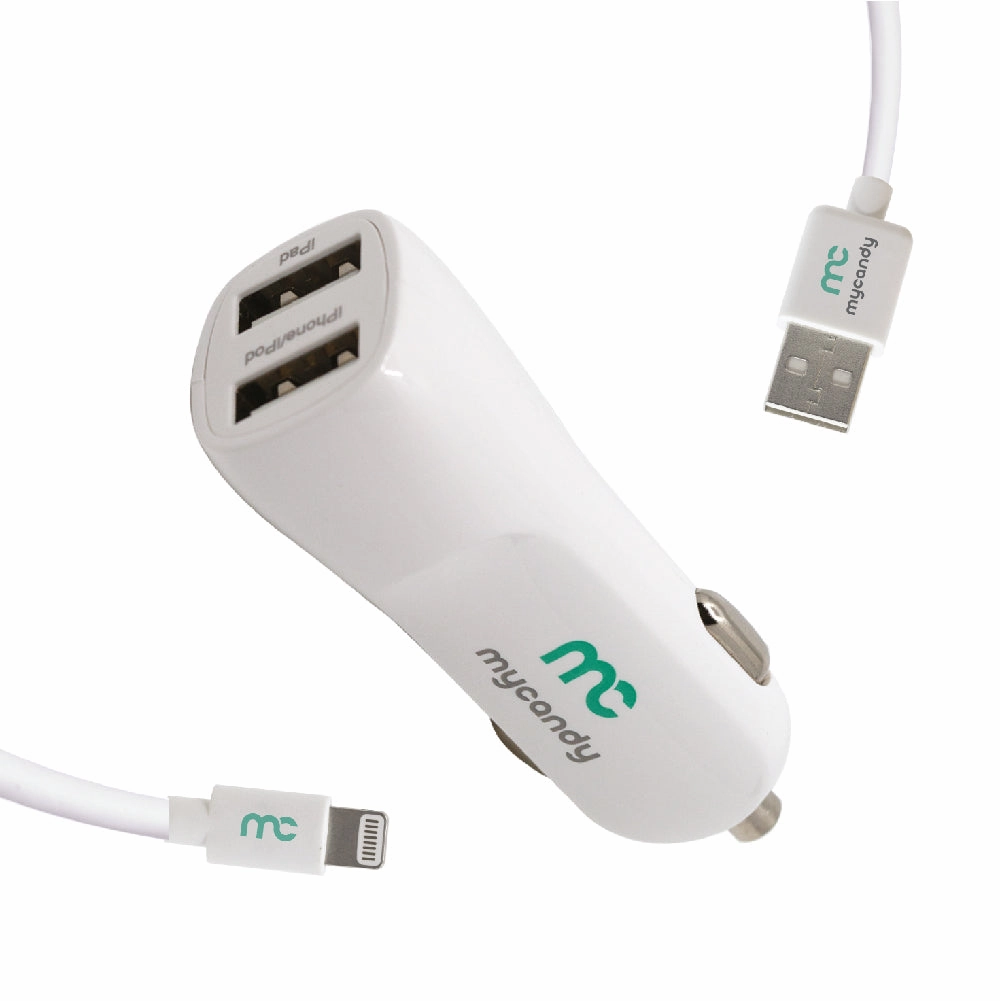 Flash Pick Today 3.4A Dual Usb Car Charger With Mfi Lightning Charger 1M White
