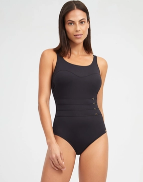 Stella High Front Swimsuit - Black womens resort swimwear, flattering one-piece swimsuits