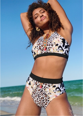 Strappy Back Sport Top - Feline Divine supportive swim tops, printed bikini tops