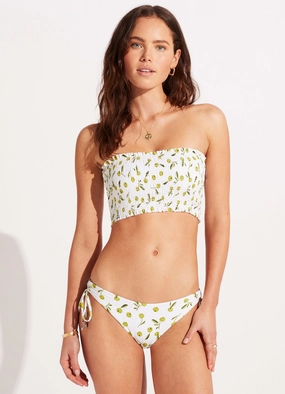 Summer Crush Shirred Long Line Bandeau - Soft Olive modern womens swimwear, one piece swimsuits women