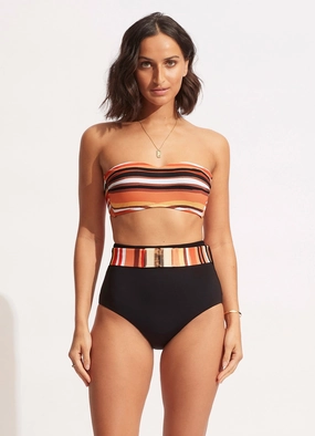 Sun Stripe High Waisted Pant With Belt - Black high waist bikinis women, cheeky cut bikinis for women