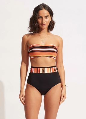 Sun Stripe High Waisted Pant With Belt - Black modern womens swimwear, one piece swimsuits women