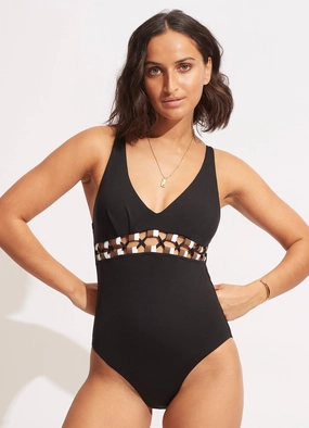 Sun Stripe One Piece - Black modern womens swimwear, one piece swimsuits women