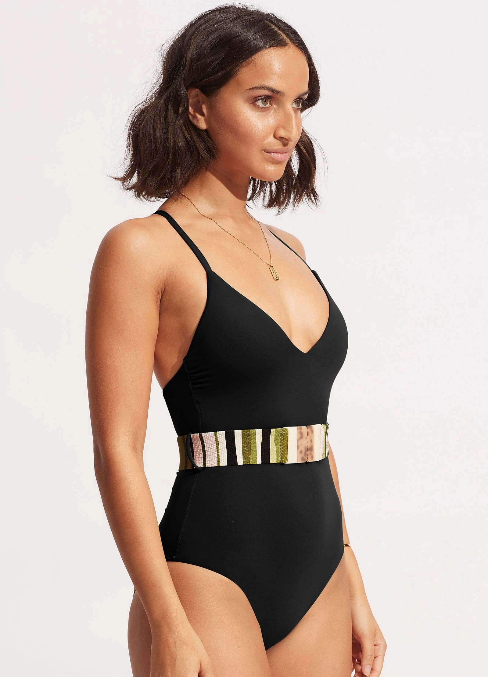 Sun Stripe One Piece With Belt - Avocado