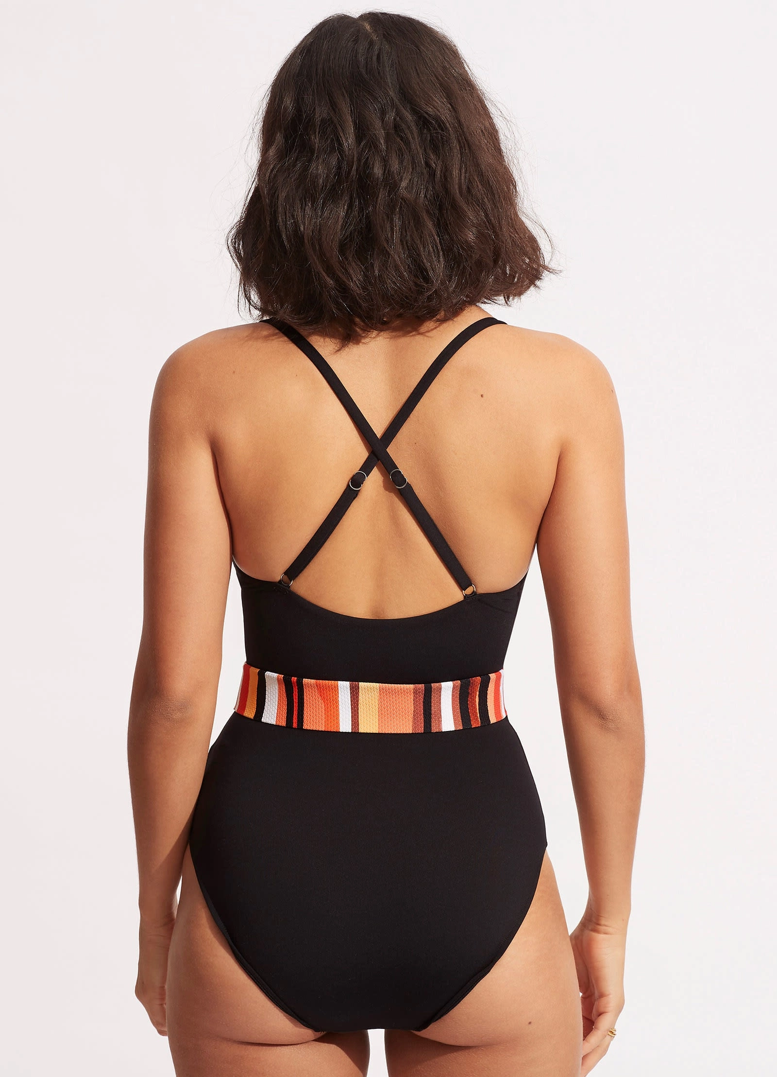 Sun Stripe One Piece With Belt - Black