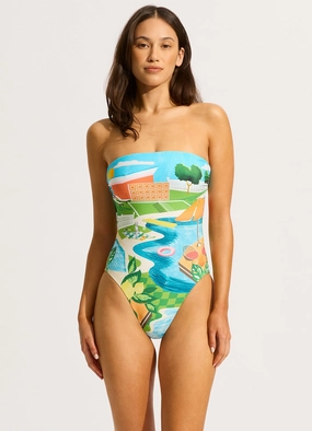 Sunset DD Bandeau One Piece Swimsuit - Turquoise flattering swimwear women, comfortable swimwear for women