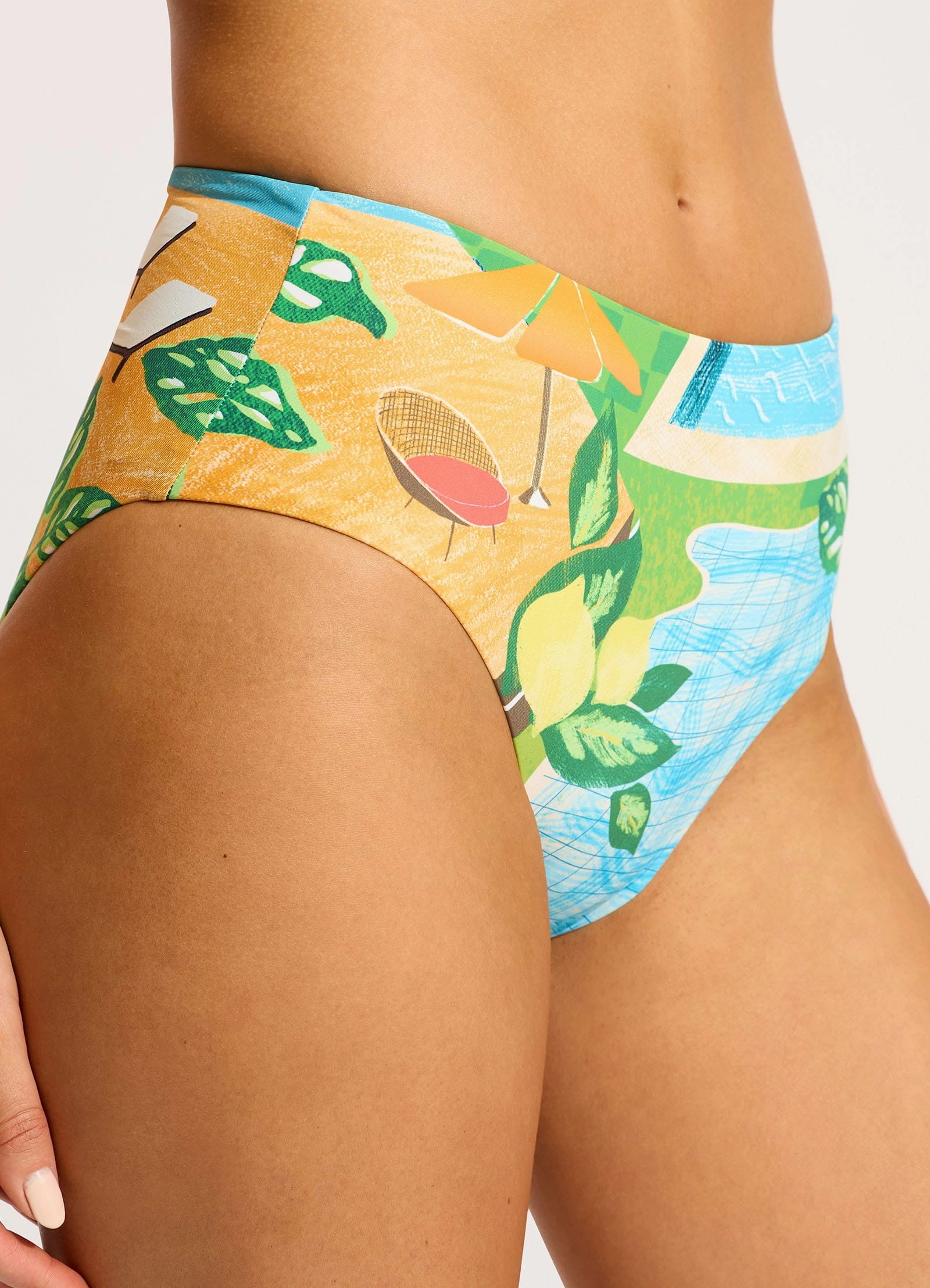 Sunset High Waisted Bikini Bottom - Turquoise