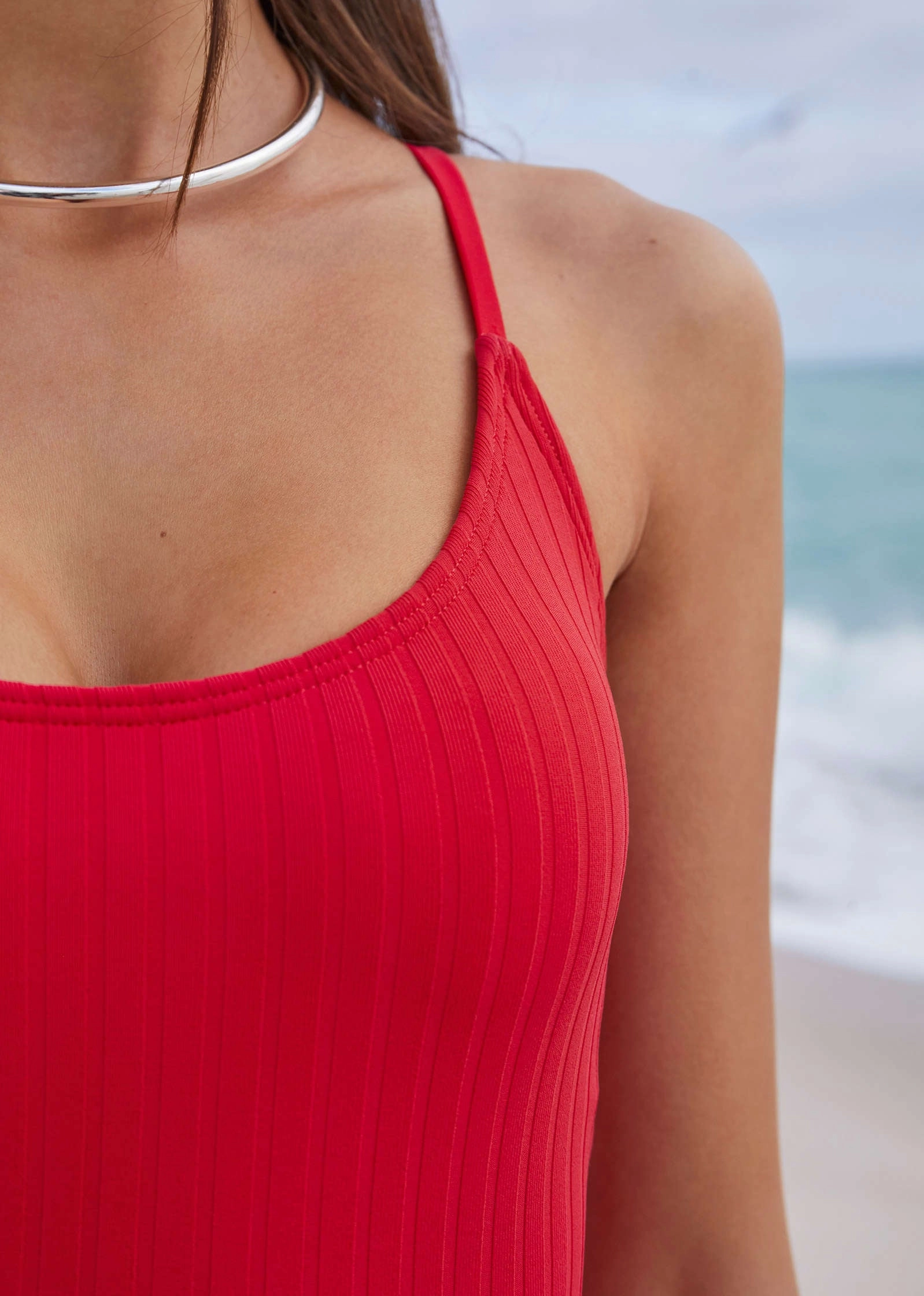 Superrib Tie Back One-Piece - Red