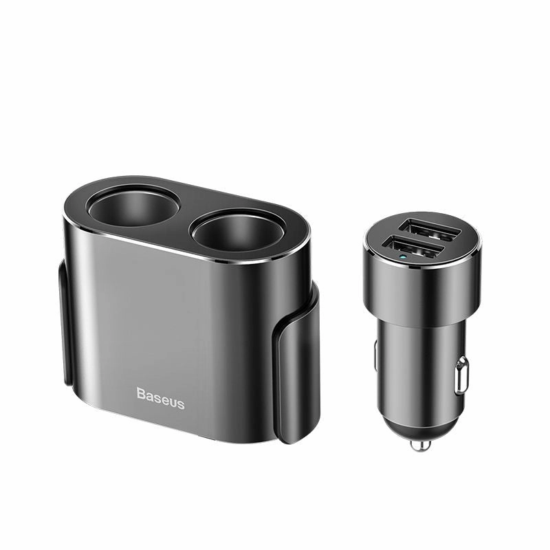 Limited Stock Deals Baseus Car Charger Splitter 2X Usb 3.1A 17W   2X Cigarette Lighter Socket 80W Black (Crdyq-01)