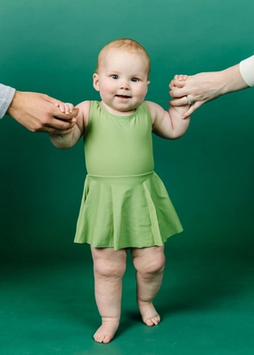 Sweet Pea Green | Baby Skirted One-Piece toddler girl swimwear, summer swimwear for girls
