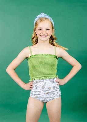 Sweet Pea Green | Youth Bandeau Top toddler girl swimwear, summer swimwear for girls