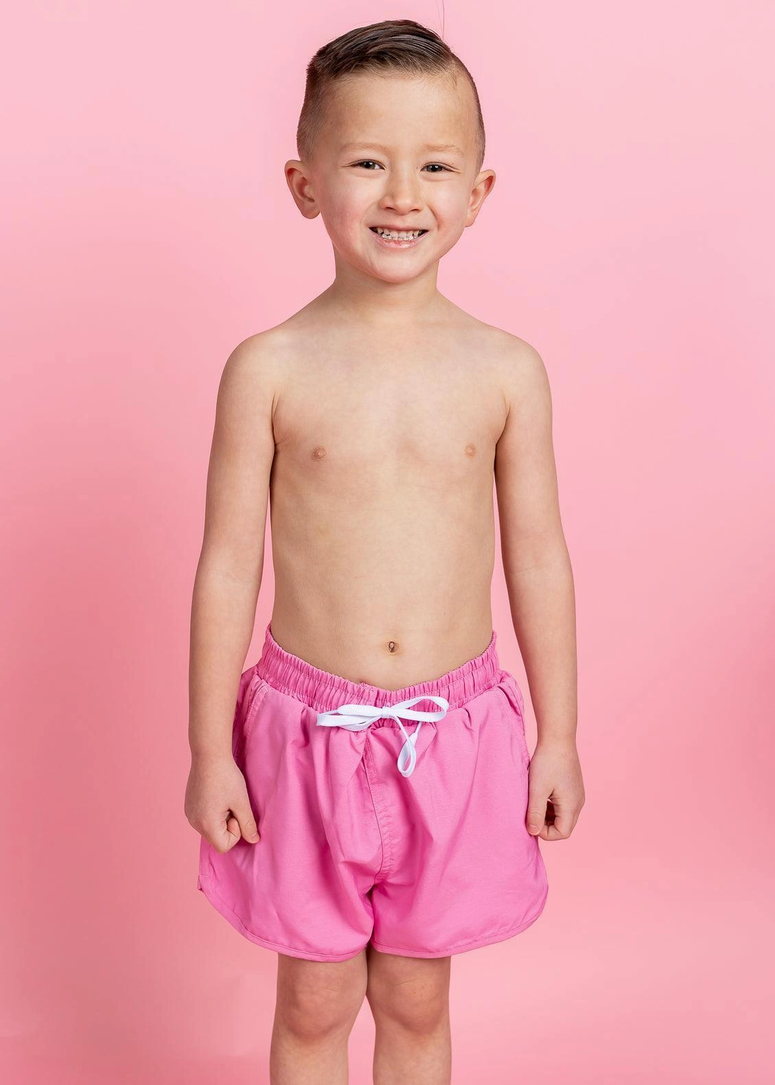 Sweet Pink | Mini Retro Shorties boys summer swimwear, boys rash guard swim sets