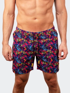 Swim Lion Grafitti Pink mens beach swimwear, quick dry mens swimsuits