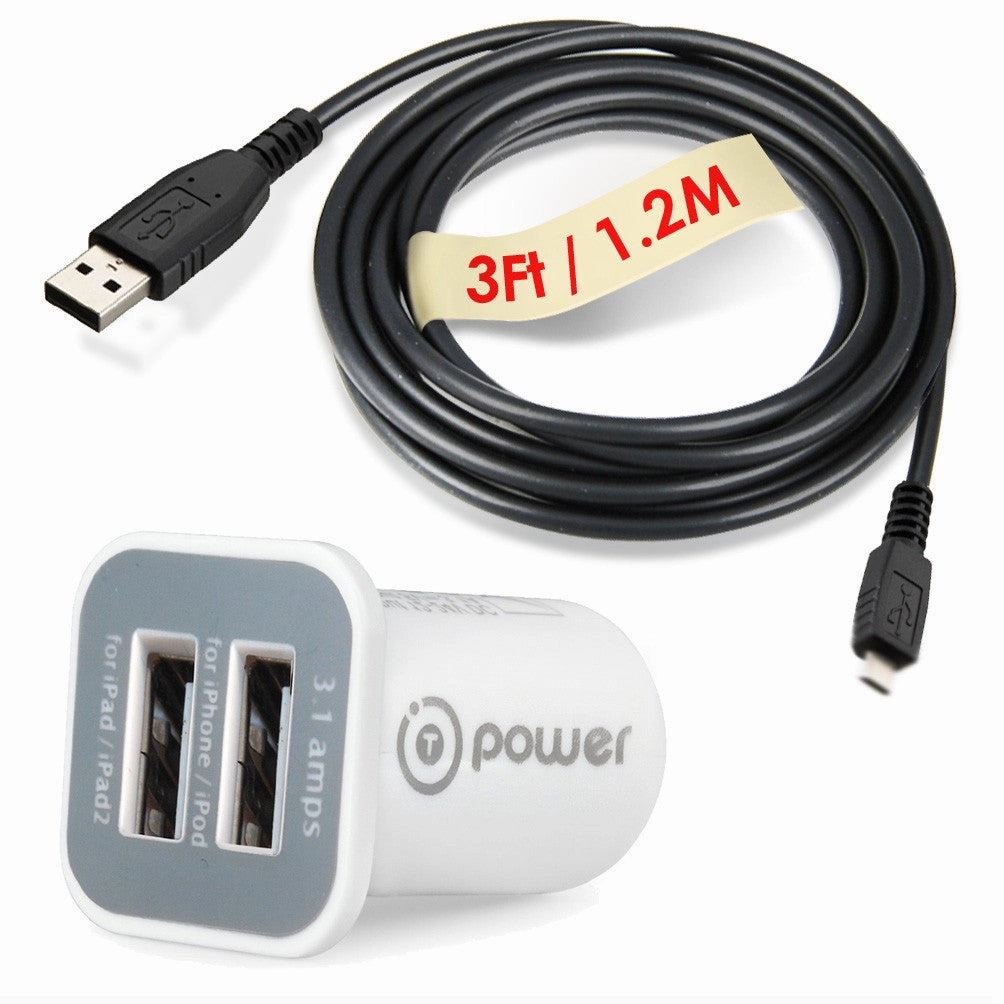 T-Power High Dual Ports (15 Watt / 3.1 Amp) Car Charger For Hp Chromebook 11-1101 11.6" With Google Exynos 5 Pa-11 (11-1101Us F2J07Aa#Aba) Car Auto Boat Adpater   Usb Data Car Charge Sync Cable Hot Sale Alert Todays Mega Savings