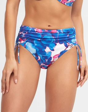 Tahiti Maxi Bikini Pant - Blue Floral adjustable swim bottoms women, flattering bikini bottoms
