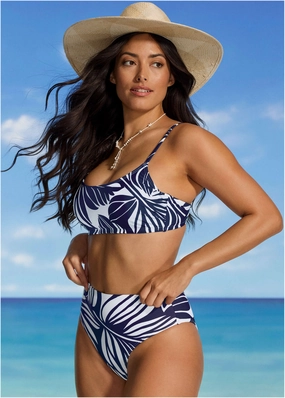 Tahiti Midi Bottom - Contrast Bold Leaves black swim bottoms women, solid color bikini bottoms