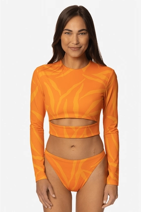 Taranaki Long Sleeved Crop Cut-Out Rashie - Pyramid all types of swimwear, full coverage swimwear for all ages