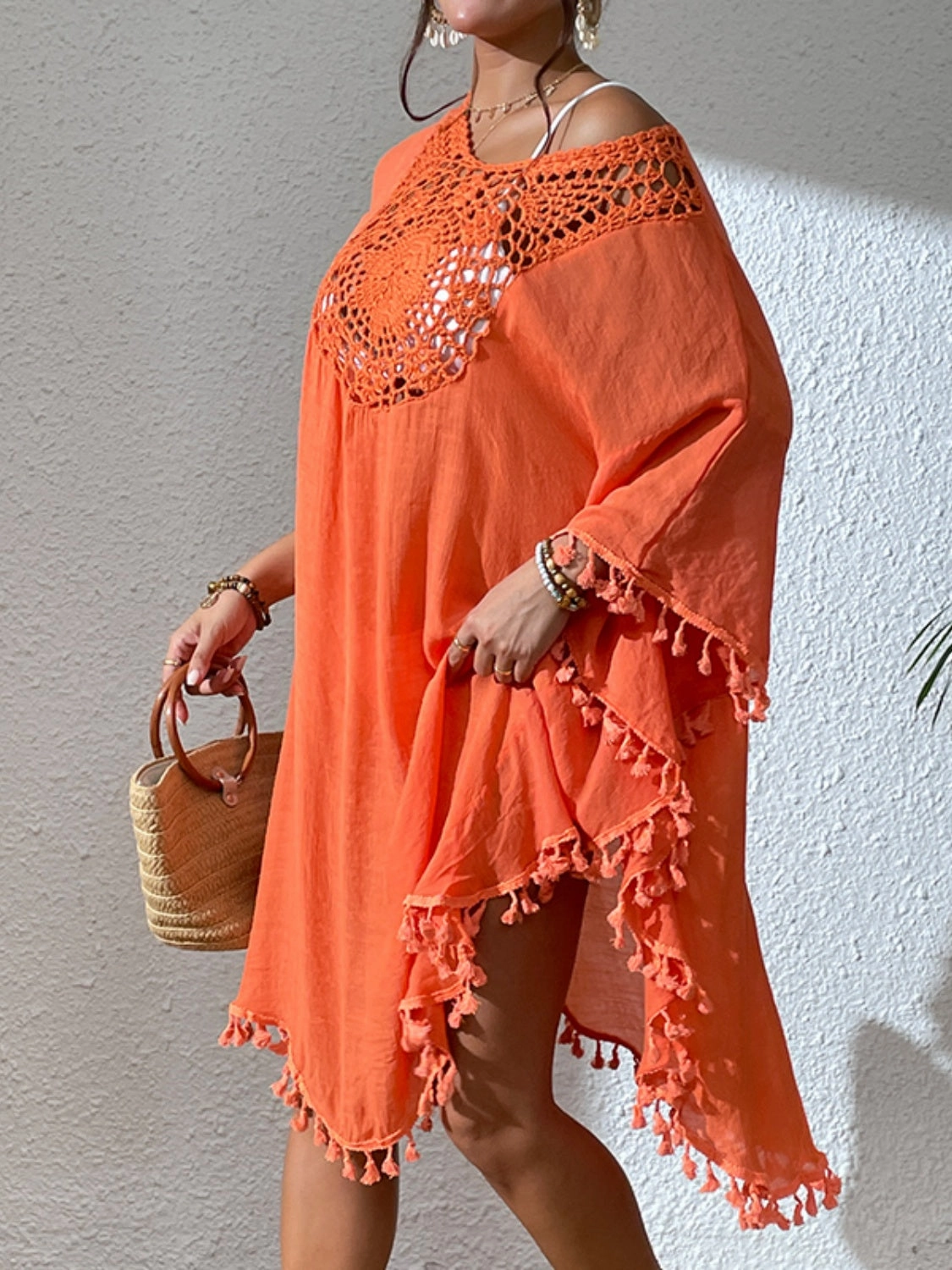 Tassel Cutout Scoop Neck Cover-Up Dress