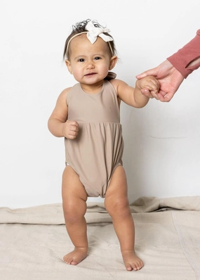 Taupe | Baby Romper One-Piece toddler girl swimwear, summer swimwear for girls
