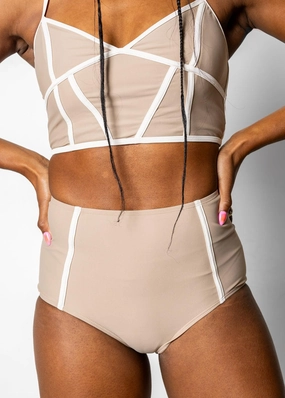 Taupe | Lined Up Bottoms elastic waistband swim bottoms, mix-and-match bikini bottoms