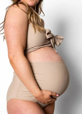 Taupe | Maternity Bottoms elastic waistband swim bottoms, mix-and-match bikini bottoms