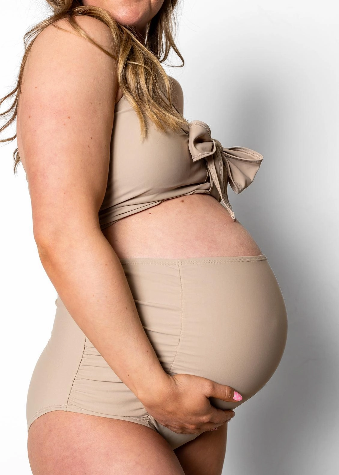 Taupe | Maternity Bottoms elastic waistband swim bottoms, mix-and-match bikini bottoms