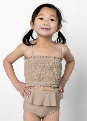 Taupe | Mini Bandeau Top toddler girl swimwear, summer swimwear for girls