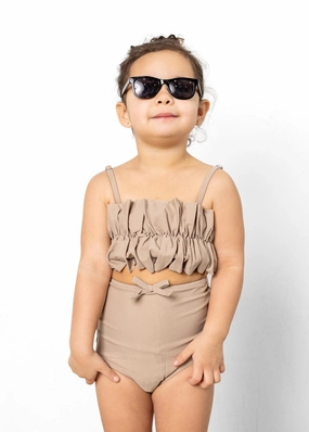 Taupe | Mini Oversized Ruffle Top toddler girl swimwear, summer swimwear for girls