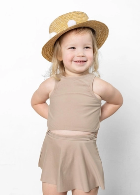 Taupe | Mini Racer Back Top toddler girl swimwear, summer swimwear for girls